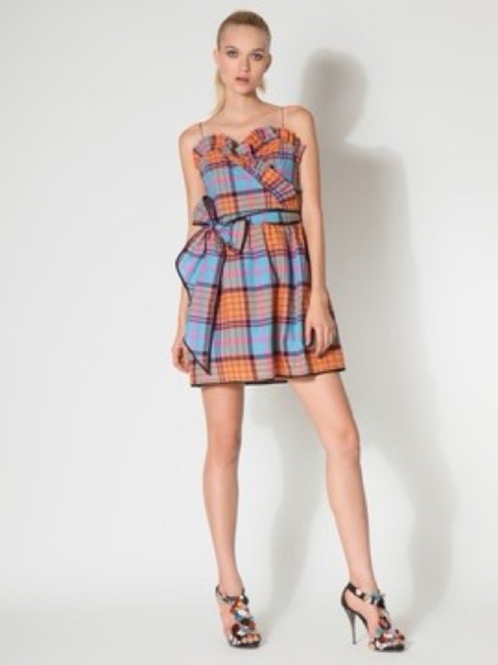 Thread Social Madras Plaid Mini Dress in Turquoise & Orange